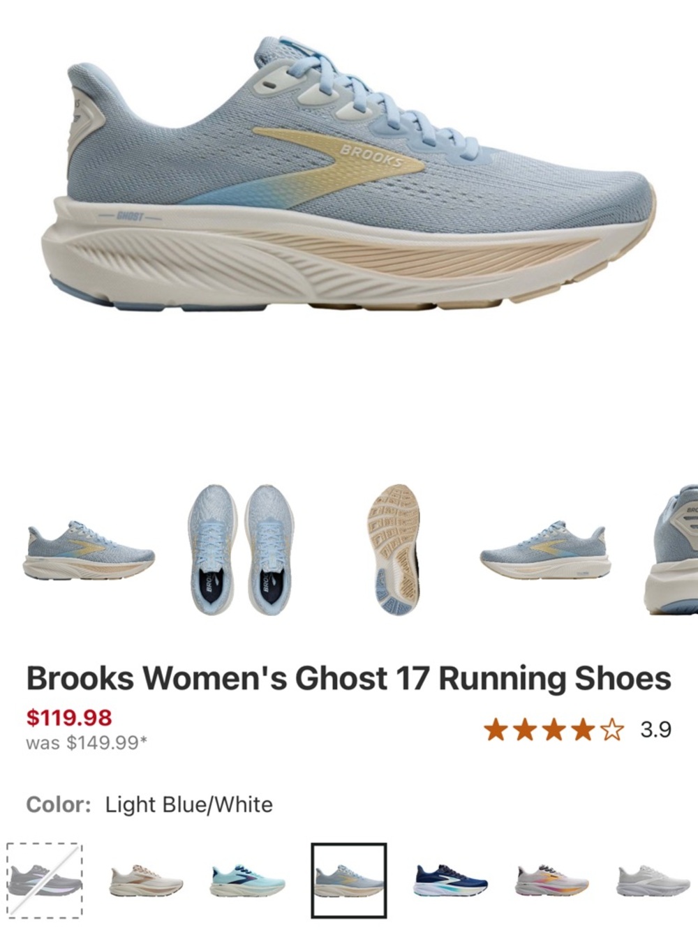 Brooks Women's Ghost 17 Running Shoes - Light Blue with Pale Yellow Accent